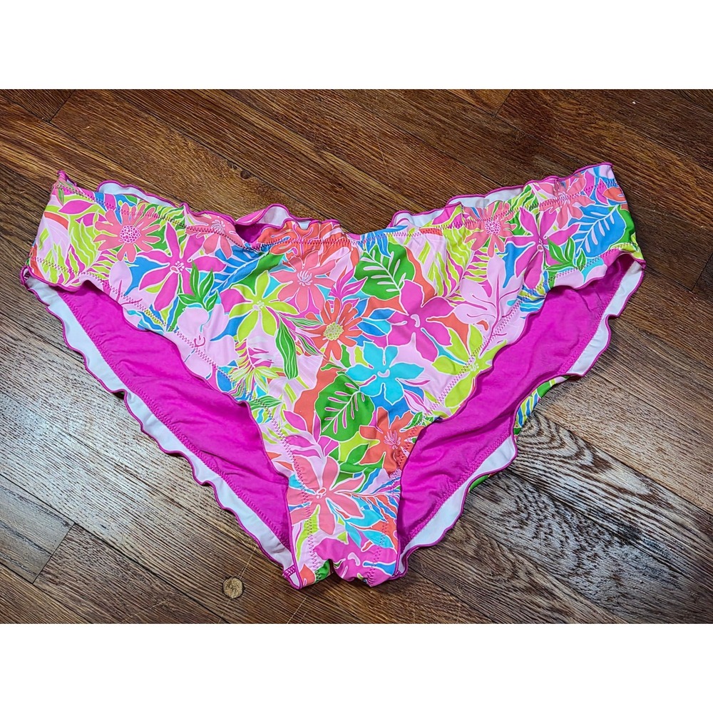Power 2 The Flower Tropical Floral Ruched Bikini Bottoms Pink Green Blue 3X